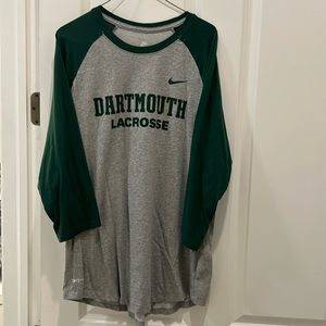 Dartmouth DriFit tee. 3/4 sleeve.  Gray with green sleeves. Men’s size L.